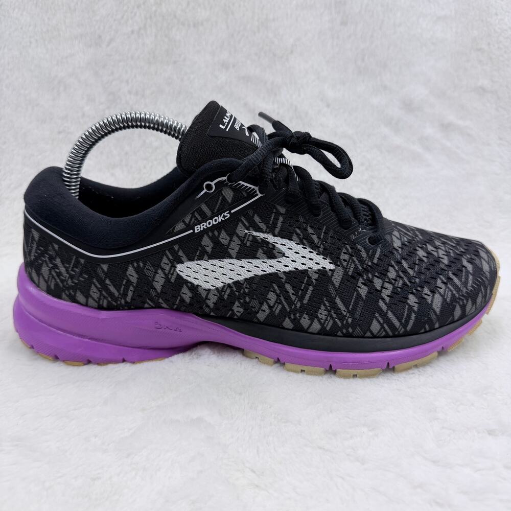 Brooks Launch 5 Womens Running Shoes Black Purple Geometric Size 9 Sneaker
